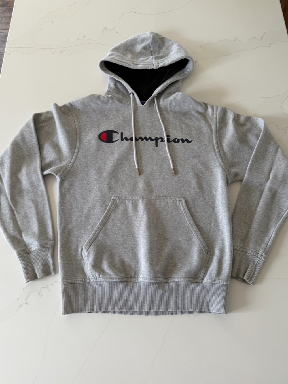 Champion Men's Heather Gray Crewneck Logo Hoodie